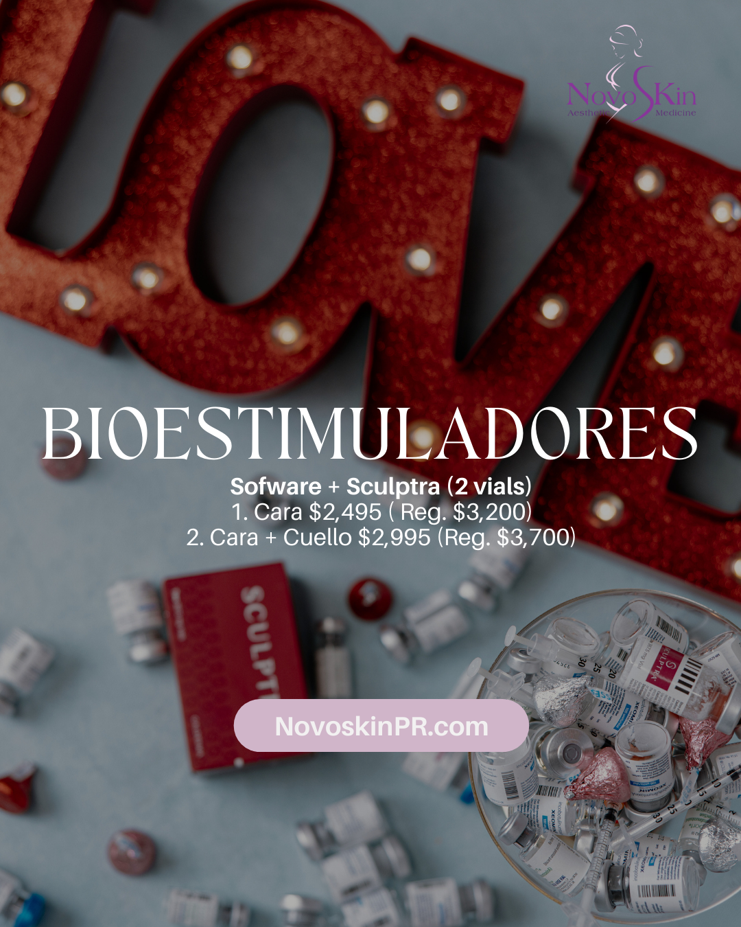 Advertisement for Novoskin skincare products with &